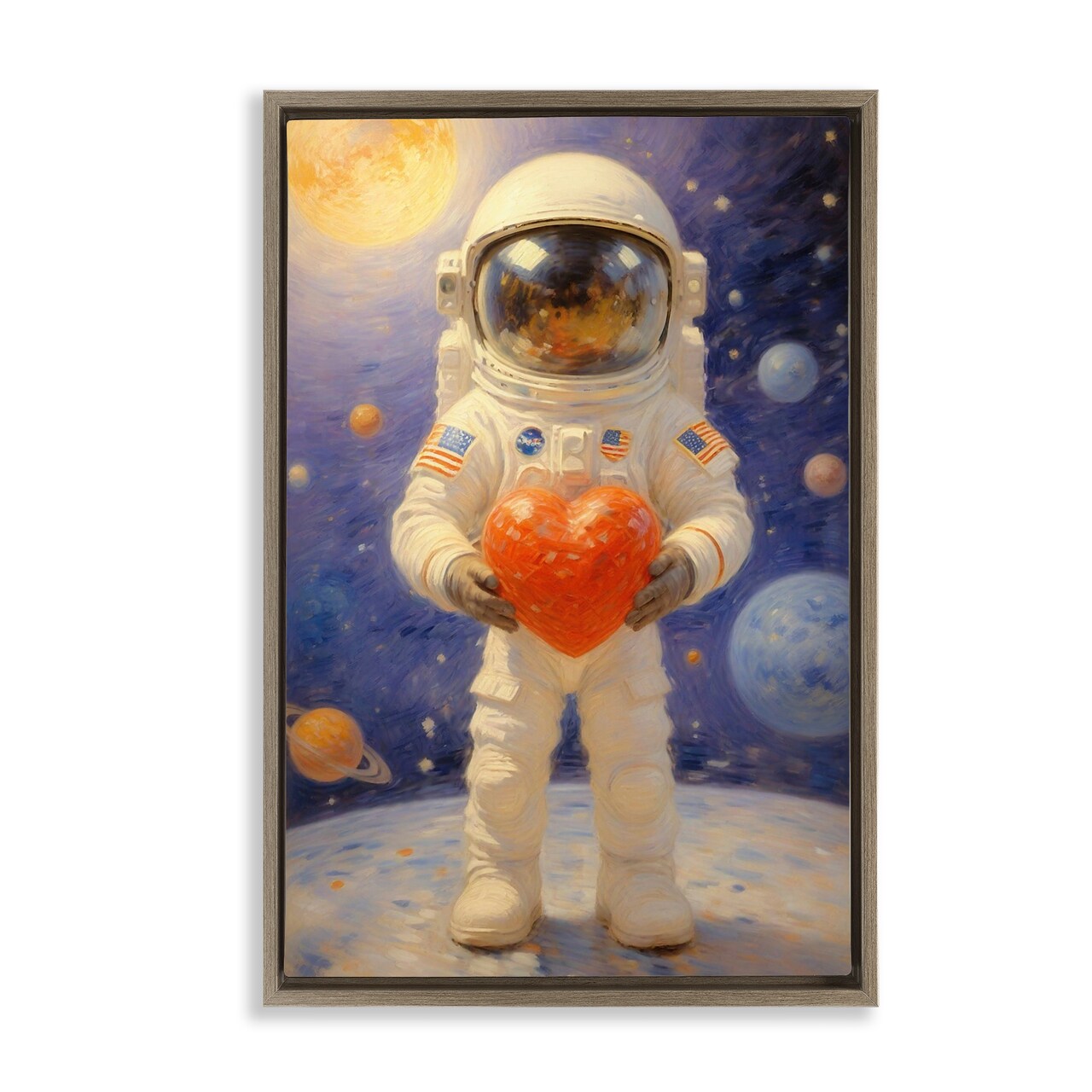 Stupell Industries Astronaut Holding Heart Floating Frame, design by Angie Hawke